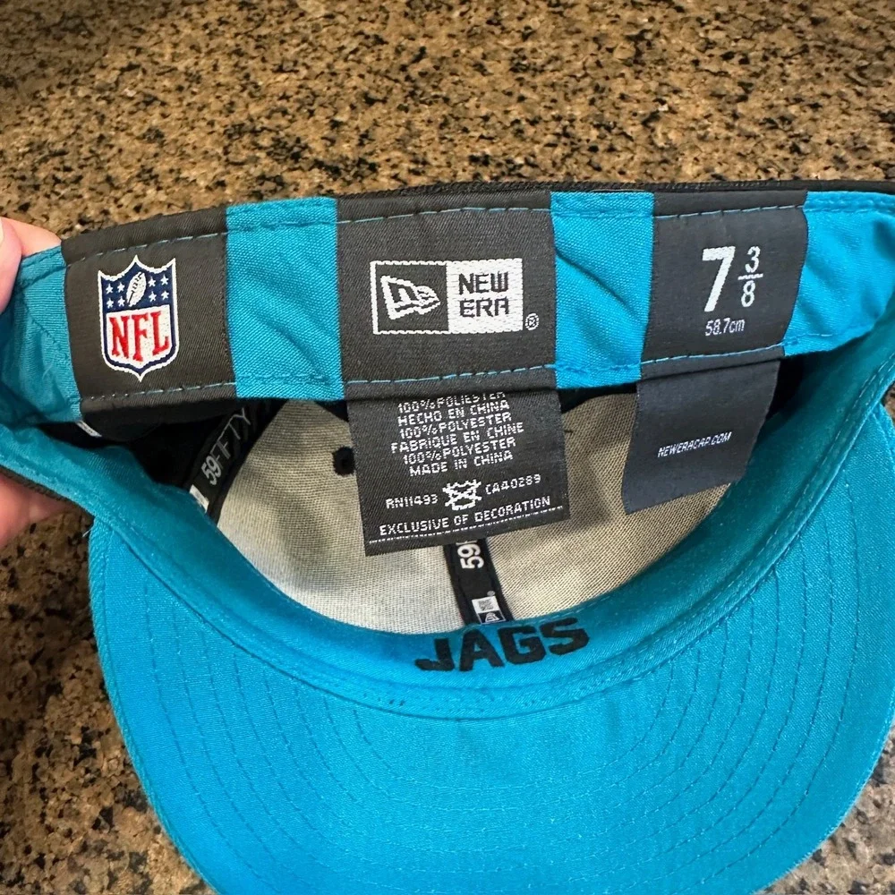 Jacksonville Jaguars Black & Teal NFL Football New Era 59Fifty Cap Hat 7 3/8 - Picture 7 of 8